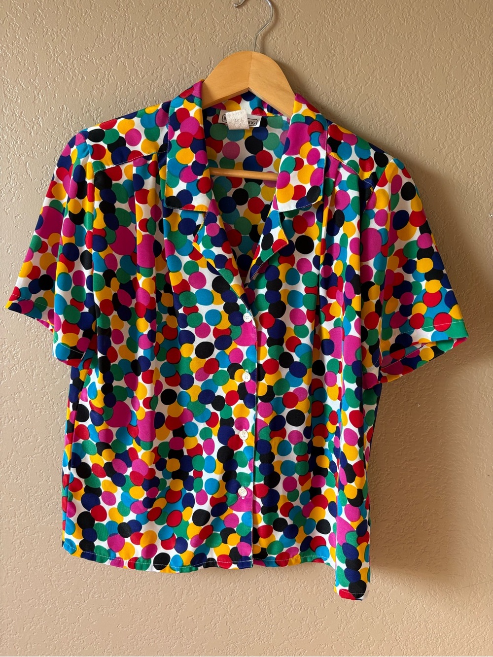 Petite Impressions 6 Colorful Polka Dot Button Down Short Sleeve Vintage 90s